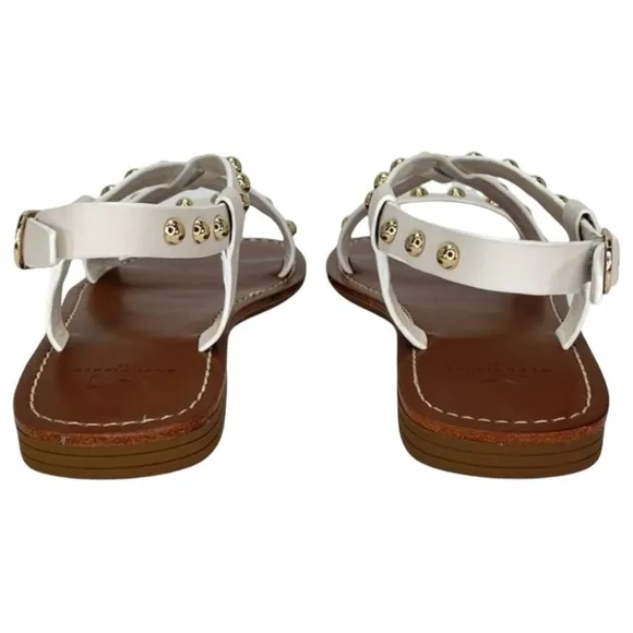 Marc Fisher Fianna White Leather Gold Studded Womens Sandals Size 7.5M
