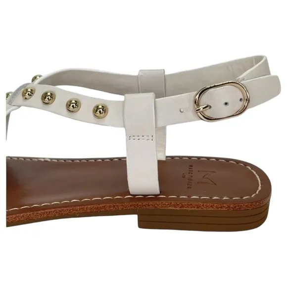 Marc Fisher Fianna White Leather Gold Studded Womens Sandals Size 7.5M