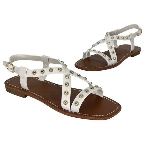 Marc Fisher Fianna White Leather Gold Studded Womens Sandals Size 7.5M