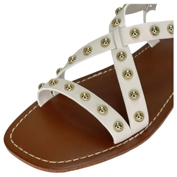 Marc Fisher Fianna White Leather Gold Studded Womens Sandals Size 7.5M