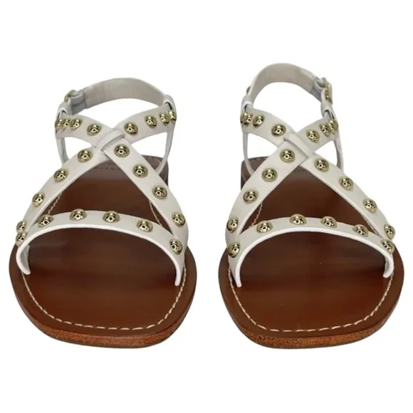 Marc Fisher Fianna White Leather Gold Studded Womens Sandals Size 7.5M