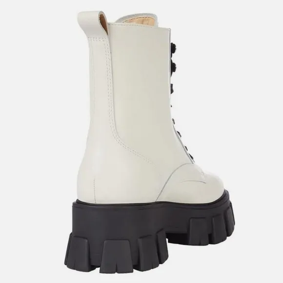 Marc Fisher Happy Ivory Leather Lace-up Chunky Combat Boots Size 9.5