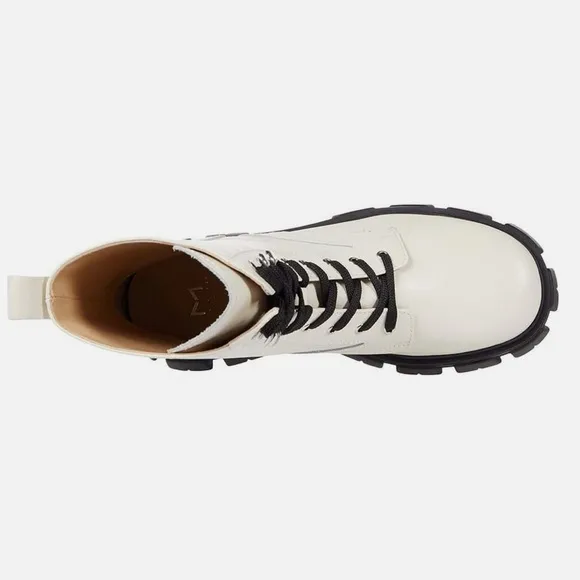 Marc Fisher Happy Ivory Leather Lace-up Chunky Combat Boots Size 9.5