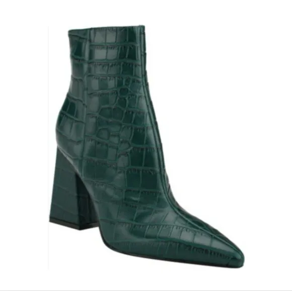 Marc Fisher Kulika green croc embosed pointed toe leather ankle boots