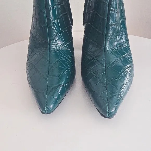 Marc Fisher Kulika green croc embosed pointed toe leather ankle boots