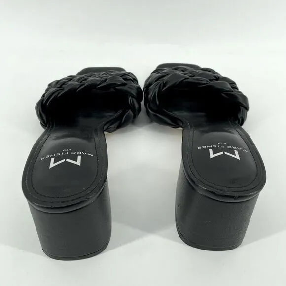 Marc Fisher LTD Nahea 2 Women’s Black Leather Block Heel Sandals Size 6.5