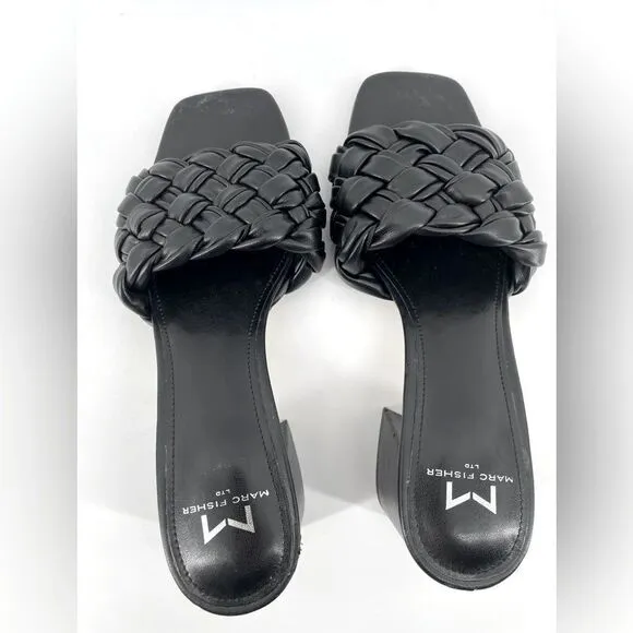 Marc Fisher LTD Nahea 2 Women’s Black Leather Block Heel Sandals Size 6.5