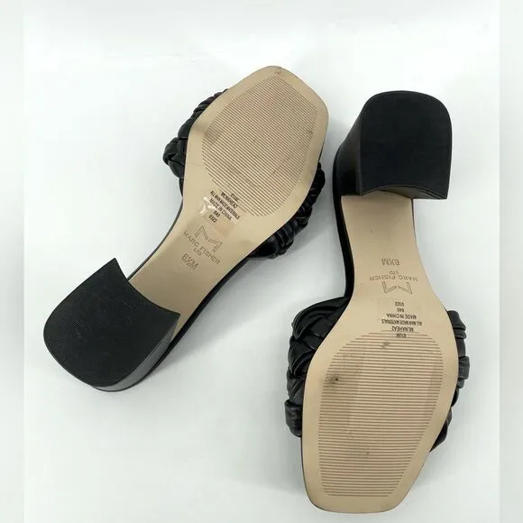 Marc Fisher LTD Nahea 2 Women’s Black Leather Block Heel Sandals Size 6.5