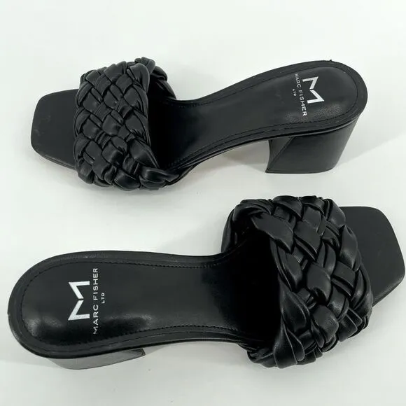 Marc Fisher LTD Nahea 2 Women’s Black Leather Block Heel Sandals Size 6.5