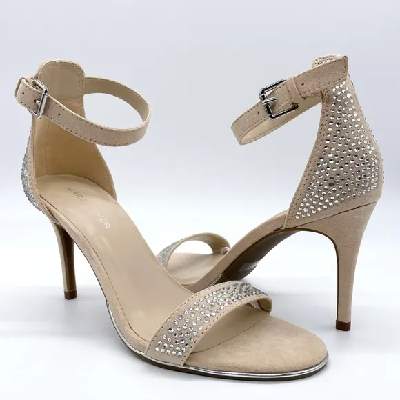 Marc Fisher Suede Silver Studded Cream Sandals