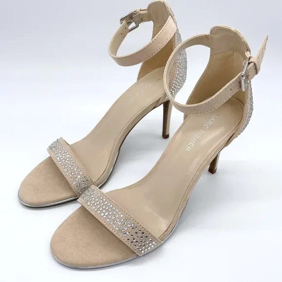 Marc Fisher Suede Silver Studded Cream Sandals