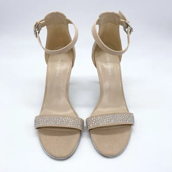 Marc Fisher Suede Silver Studded Cream Sandals
