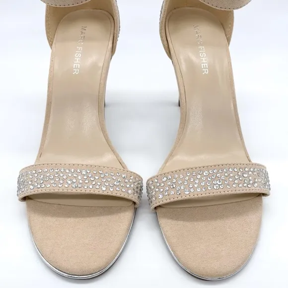 Marc Fisher Suede Silver Studded Cream Sandals