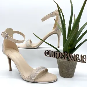 Marc Fisher Suede Silver Studded Cream Sandals
