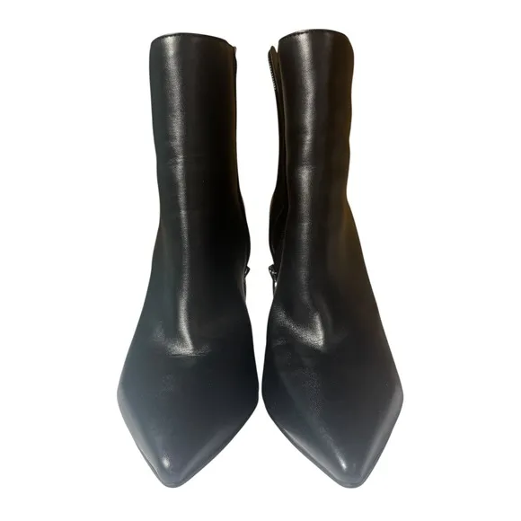 Marc Fisher Women’s Black Leather Wedge Heel Booties Pointed Toe Zip Up SZ 8 1/2