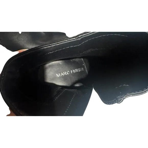 Marc Fisher Women’s Black Leather Wedge Heel Booties Pointed Toe Zip Up SZ 8 1/2