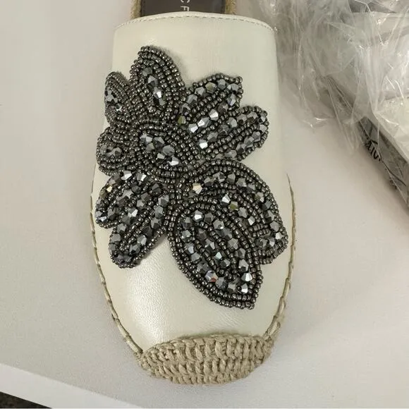 Marc Fisher Women's Slip On Espadrille Leather Beaded Rope Loafers Size 5.5 NIB