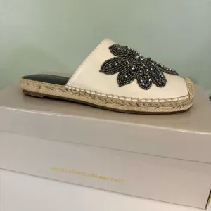 Marc Fisher Women's Slip On Espadrille Leather Beaded Rope Loafers Size 5.5 NIB