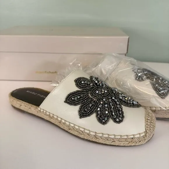 Marc Fisher Women's Slip On Espadrille Leather Beaded Rope Loafers Size 5.5 NIB