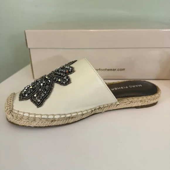 Marc Fisher Women's Slip On Espadrille Leather Beaded Rope Loafers Size 5.5 NIB