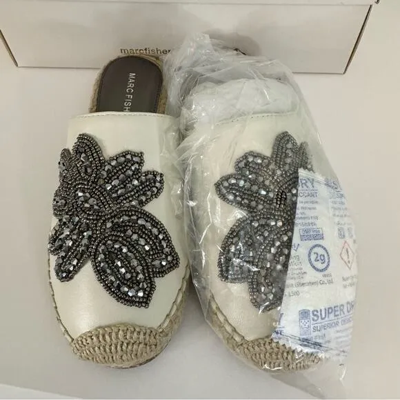 Marc Fisher Women's Slip On Espadrille Leather Beaded Rope Loafers Size 5.5 NIB