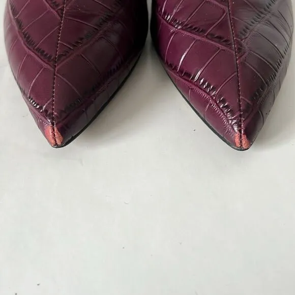 Marc Fisher Unno Embossed Croc Leather Plum Pointed Toe Ankle Boots Size 7.5