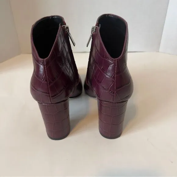 Marc Fisher Unno Embossed Croc Leather Plum Pointed Toe Ankle Boots Size 7.5