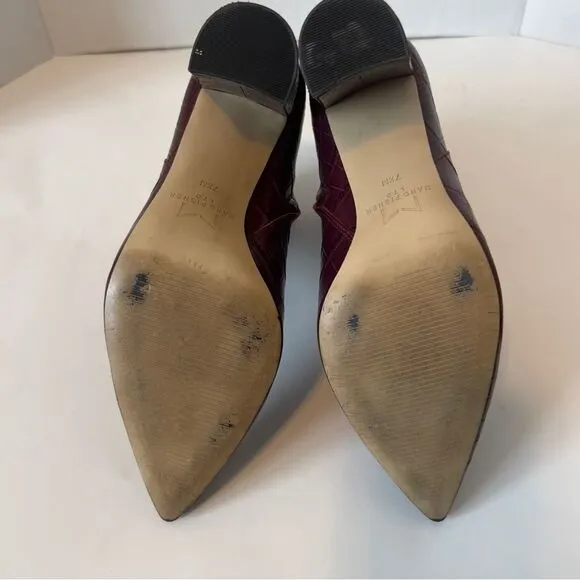 Marc Fisher Unno Embossed Croc Leather Plum Pointed Toe Ankle Boots Size 7.5