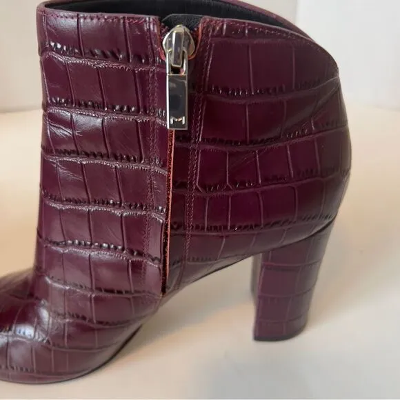Marc Fisher Unno Embossed Croc Leather Plum Pointed Toe Ankle Boots Size 7.5