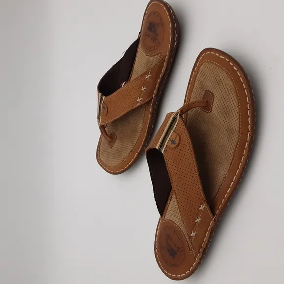 Margaritaville Sandals Leather Flip Flap Mens 11 Brown Casual Vacation Beach Y2k
