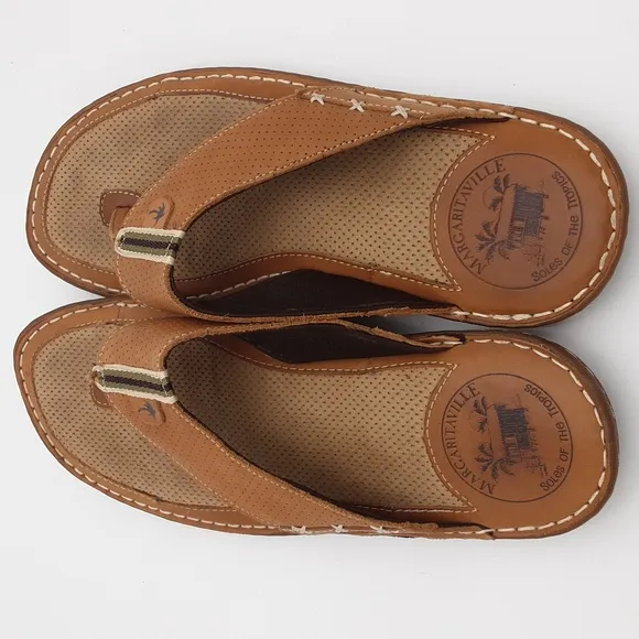 Margaritaville Sandals Leather Flip Flap Mens 11 Brown Casual Vacation Beach Y2k