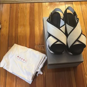 Marni Black and White Criss-Cross Women’s Sandals