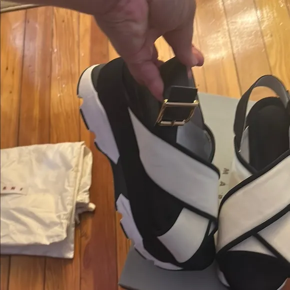 Marni Black and White Criss-Cross Women’s Sandals