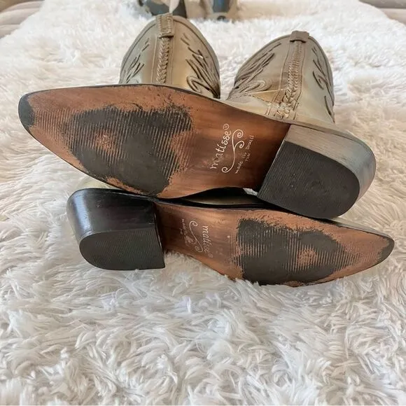 Matisse leather western cowgirl boots bronze gold metallic flowers size 7.5