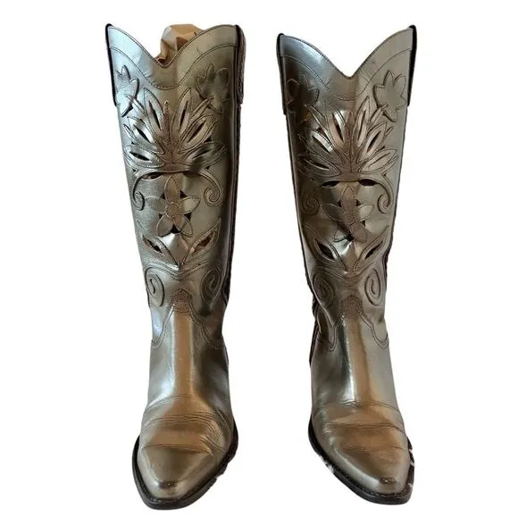 Matisse leather western cowgirl boots bronze gold metallic flowers size 7.5
