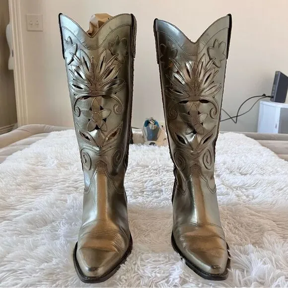 Matisse leather western cowgirl boots bronze gold metallic flowers size 7.5