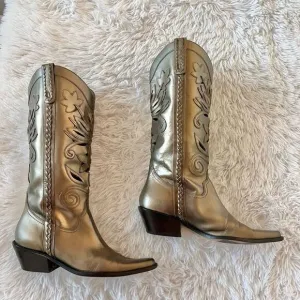 Matisse leather western cowgirl boots bronze gold metallic flowers size 7.5