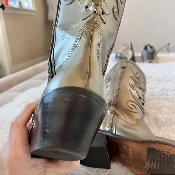 Matisse leather western cowgirl boots bronze gold metallic flowers size 7.5