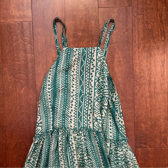 Matta 100% Silk Teal &amp; Oyster Tiered Light Flowy Maxi Dress, White Lotus, Size L