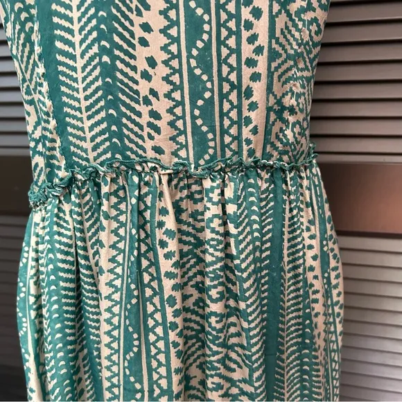 Matta 100% Silk Teal &amp; Oyster Tiered Light Flowy Maxi Dress, White Lotus, Size L