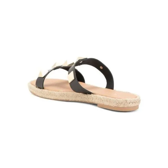 MAYPOL Raffia Trim Studded Leather Sandals Size 8