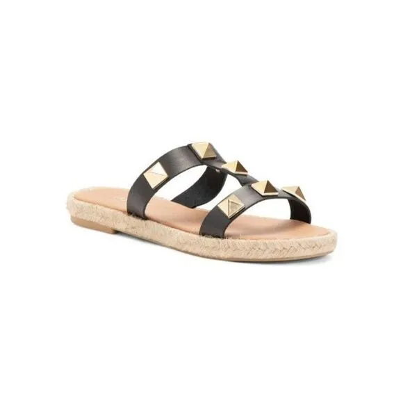 MAYPOL Raffia Trim Studded Leather Sandals Size 8
