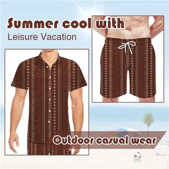 Mens 2 Pieces Outfit Vintage Shirts and Shorts Set Tracksuit, Style G