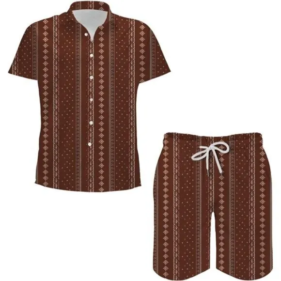 Mens 2 Pieces Outfit Vintage Shirts and Shorts Set Tracksuit, Style G