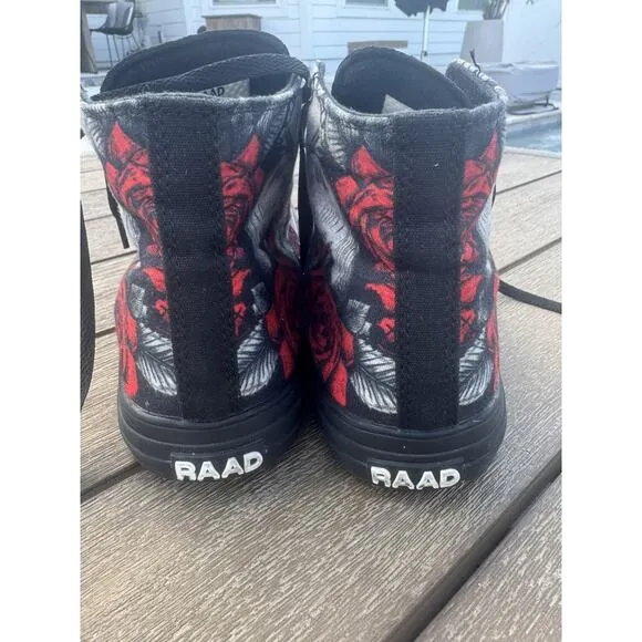 Men's 9.5 Raad Shop Skull and Roses Canvas High Tops Punk Skater Women 11