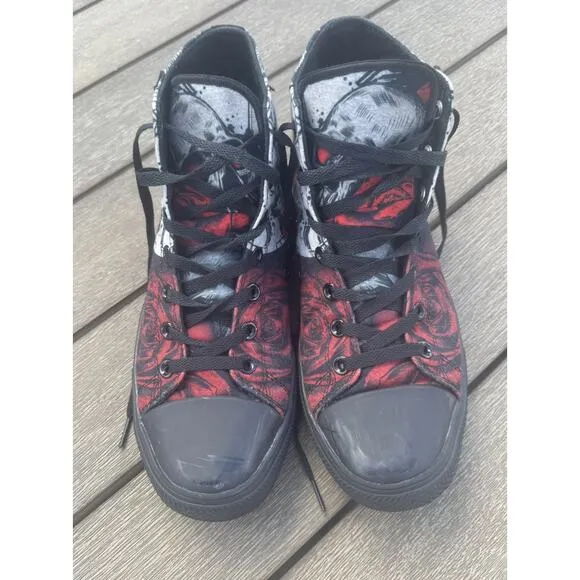 Men's 9.5 Raad Shop Skull and Roses Canvas High Tops Punk Skater Women 11