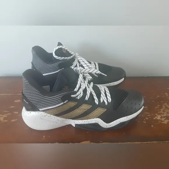 Men's Adidas James Harden Stepback Black Gold Basketball Sneakers 13