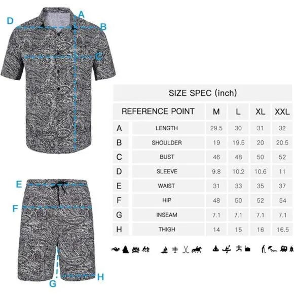Men's Hawaiian Shirts Casual Button Down Short Sleeve Shirt Set