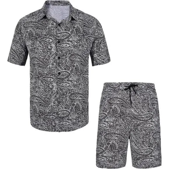 Men's Hawaiian Shirts Casual Button Down Short Sleeve Shirt Set