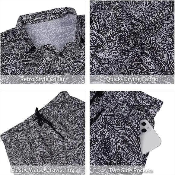 Men's Hawaiian Shirts Casual Button Down Short Sleeve Shirt Set